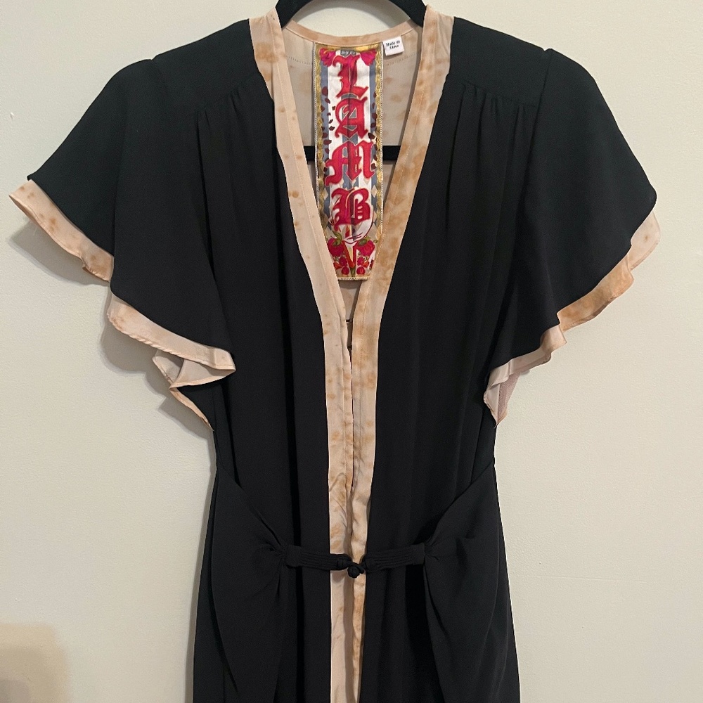 L.A.M.B. by Gwen Stefani Spring 2007 Y2K black and tan LBD silk dress size 2